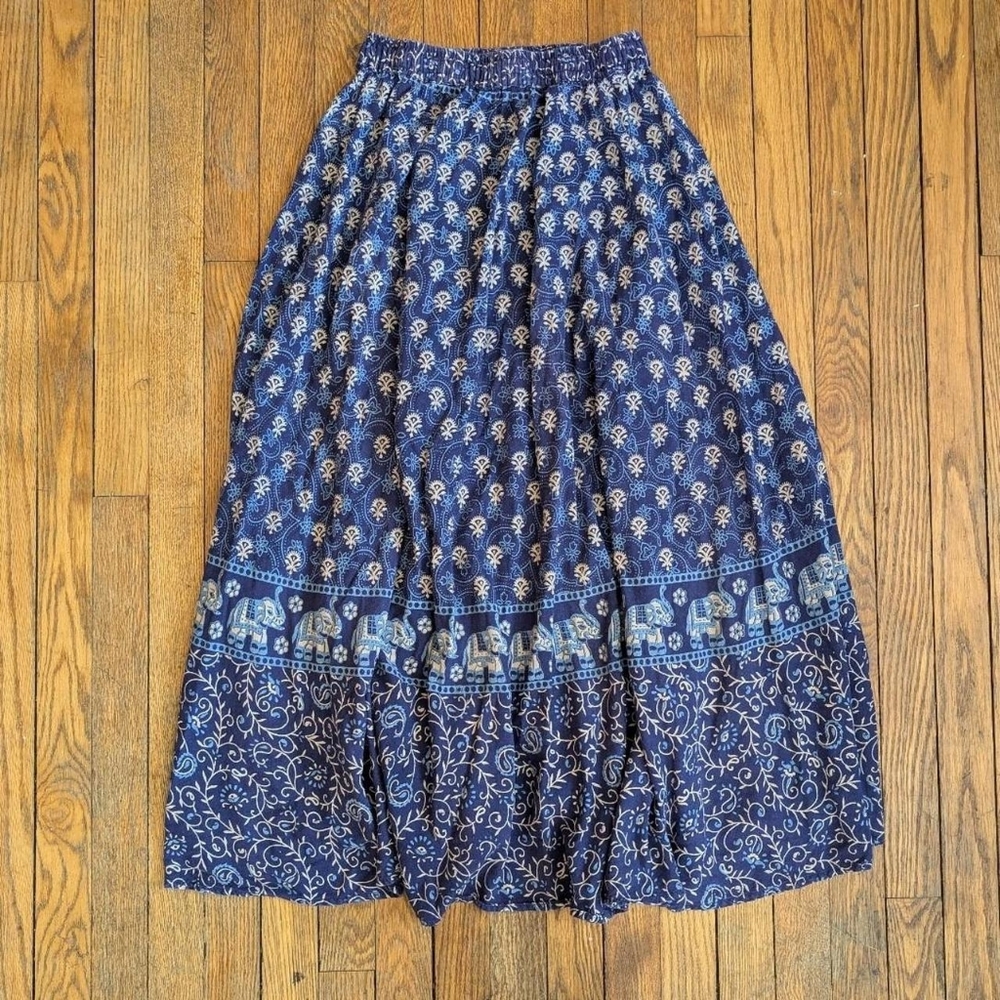 Elephant Print Paisley Floral Cotton Maxi Skirt